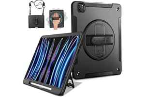 Miesherk Etui na iPada Pro 11 cali 4./3/2/1. generacji: odporne na wstrząsy pokrowiec klasy wojskowej iPad Pro 11'' 2022/2021/2020/2018 - uchwyt na ołówki, obracany o 360° pasek na ramię, czarny