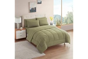 Sweet Home Collection 5-teiliges Bettdecken-Set, einfarbig, für alle Jahreszeiten, weiche Daunen-Alternative und luxuriöse Mikrofaser-Bettlaken, Salbei, Doppelbett