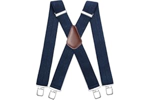 HISDERN Men's Braces with Very Strong 4 Clips 50 MM Wide Heavy Duty Suspenders X Style Adjustable Elastic Suspender