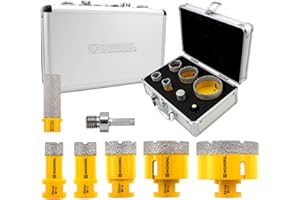 HIGHDRIL Trapano Diamantato Kit 7pezzi (20/25/35/50/68mm Punte per Trapano+20mm Trapani da Affilare+Adattatore) Seghe a Tazza per Piastrelle Ceramica Marmo Granito