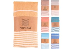 MOMOMUS Fouta Plaża XXL z frędzlami i 100% bawełny - idealny jako duży ręcznik plażowy, koc piknikowy bez piasku, gigantyczny dywan lub mata na basen - musztarda, 210 x 240 cm