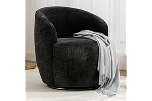 DEKKETO Chenille Swivel Cuddle Chair, Round Accent Tub Armchair with 360° Rotating Metal Base, Comfy Cozy Boucle Chair Sofa Reading Chair for Living Room Bedroom, Black