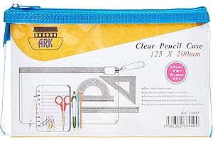 Estuche de PVC con cremallera de colores 200x125 mm, transparente, surtido azul/rosa/negro (único), de Ark