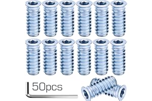 LZBBD Viti a vite in legno M6 x 25 threaded Bushing Threaded Insert Screw-In Sleeves with Covering Edge Threaded Insert Nuts Hex All Nuts Made of Galvanizzato Steel Pack of 50