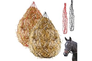 Glarks Lot de 2 filets à foin à alimentation lente de 91,4 cm, 2 couleurs, grand filet à foin en polyester résistant pour remorque et étal, simule le pâturage, réduit les déchets (noir, rouge)