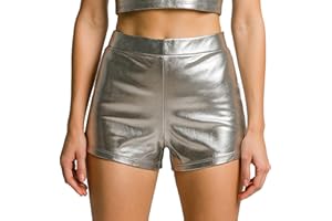 Wildarms Shorts Mujer Metalizados, Pantalones Cortos Cintura Alta Tipo Cuero sintético elástico; Hot Pants Brillo Vinilo