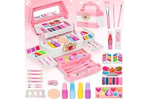 QIQUBOX Set Trucchi per Ragazze Bambine Valigetta Trucco Lavabile per Ragazze Giocattolo Regalo per Compleanno, Natale per Età 4 5 6 7 8 9 10 Anni