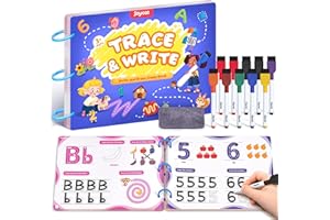 JoyCat Preschool Learning Activities 48 Reusable Pages, Handwriting Practice for Kids Toddlers, Tracing Letter Number Workbooks, Educational Toy Autism Busy Book, Learning Gift for 3 4 5 Year Olds