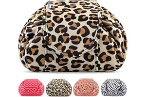 VAVABOX Lazy - Bolsas de maquillaje con cordón, gran capacidad, impermeables, portátiles, bolsa de maquillaje, organizador de almacenamiento para mujeres y niñas, Leopardo amarillo, 20 pulgadas, Bolsa de
