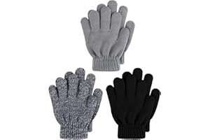 VZV 3 Pairs Children's Winter Gloves Thick Magic Stretchy Warm Knitted Gloves for Boys and Girls 4-14 Years