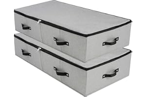 OMYGARDEN Caja de almacenamiento plegable de tela para debajo de la cama con forro de soporte de plástico, 6 asas, tapa con cremallera, mantas, edredones, organizador de almacenamiento para dormitorio y