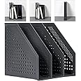 Sivelike A4 File Holder Folding Bookshelf,1 Year Warranty,3 Vertical Compartments magazine file holder,Desk Organizer Document Folder for Office Organization and Storage (3 Compartment,Dark gray)