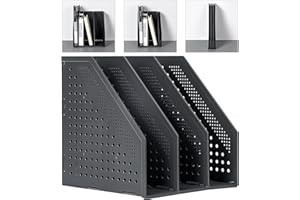 Sivelike A4 File Holder Folding Bookshelf,1 Year Warranty,3 Vertical Compartments magazine file holder,Desk Organizer Document Folder for Office Organization and Storage (3 Compartment,Dark gray)