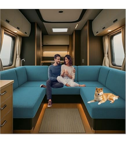 SYLC Caravan Stoelhoes Stretch Fluweel, Bank Kussenhoezen Met 2 Riemen Anti-slip, Sofa Kussenhoes Voor RV Auto Camper Motorhome (Yellow,Square L