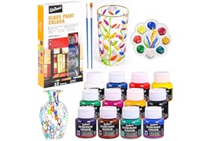 RICKMASK Lot de 12 peintures pour céramique et porcelaine - Étanche - Avec 1 palette de peinture et 2 pinceaux fins - Pour tasses en verre, céramique, modèles