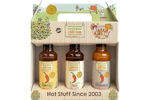 SOUTH DEVON CHILLI FARM South Devon Chilli Sauce Gift Pack (3 x 140ml) - 3 Bottles of Our Most Popular Hot and Spicy Flavours - Thai Sweet Chilli, Habanero Chilli and Smokey Chipotle - Gift Idea for Spice Lovers