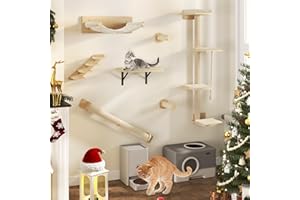 YITAHOME 7 pezzi parete da arrampicata per gatti, mobili da parete per gatti, in legno, con 3 tiragraffi/4 gradini, scala per gatti, amaca/cuccia per gatti, albero per gatti da parete con 4