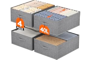 Lifewit Boite Rangement Vetement Lot de 4, Rangement Armoire Placard Pliable, Organisateur Tiroir Vetement avec Cloison Amovible, Rangement Dressing, Casier de Rangement 40L(50x40x20cm), Gris Clair