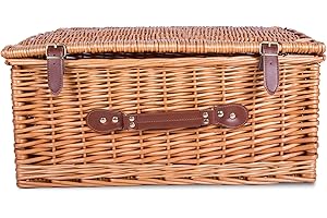WICKERFIELD Traditional Premium Wicker Gift Basket With Lid Empty Picnic Hamper WIth Handle Shop Retail Display Basket (Honey, Large)