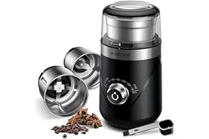‎SHARDOR SHARDOR KaffeemüHle Elektrisch Mit 2 Edelstahltassen GewüRzmühle, Automatischer Timer, offee Grinder Für Kaffeebohnen, GewüRzen, Getreide, NüSsen Verwendet Werden, 2 * 80 G