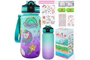 MOMSIV Prezent dla dziewczynek 5, 6, 7, 8, 9, 10 lat, zestaw do picia, zabawka z brokatem, malarstwo diamentowe, naklejki z jednorożcem, rękodzieło, zestaw na butelkę z wodą dla dzieci, prezent