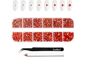 Beadsland Strass Make Up,8 Dimensioni 2500pcs Arancione Flatback Strass Occhio Unghie Nail Art,Strass per Scarpe con Pinzette e Matita di Cera,Arancione,SS4-SS30