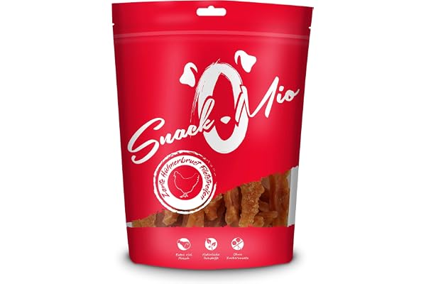 SNACKOMIO - Friandise premium pour chiens - tendres lamelles de filet de poitrine de poulet, sans céréales, paquet de 1 (1 x 500g)