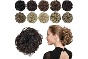 PARXITN Chignon Postiche Bouclés Chignon Chouchou Extension De Cheveux Synthétiques Peignes Chignon En Désordre Chignon Postiche pour Femmes Brun Moyen