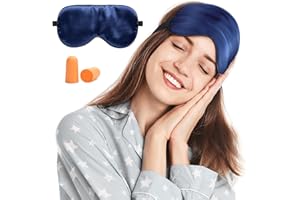 Viedouce Masque de Sommeil Nuit Soie, 100% Soie Naturelle Occultant Ultra-Douce Voyage Yeux pour Dormir (1 Pack - Bleu Foncé)​