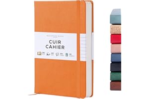 Beechmore Books Carnet de Notes Pages Blanches - A5, Orange I Journal à Couverture Rigide Cuir Vegan, Papier Ligné Crème Épais 120 g/m², Boîte Cadeau, pour Écrivain, Journaliste, Réunion, Étudiant