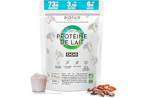 BIOFAIR NUTRITION - Whey Protéine Cacao Bio - Saine, 100% Naturelle et Issue de Nos Pâturages Français - Goût Chocolat - 500 Gr