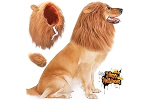 Vivifying Hundekostüm Löwenmähne Hund, Verstellbar Hunde Halloween Kostüm Perücke mit Ohren und Schwanz, Halloweenkostüm für Mittlere und Große Hunde (Braun)