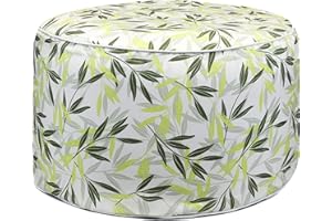 Gardenwize - Inflatable Outdoor Ottoman, Garden Cushion - No Pump Needed (Grey & Green Leaf)