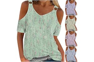 FunAloe T Shirts for Women UK Sale,Jumpers Plus Size Ladies Blouses V Neck T Shirts Off The Shoulder Tops Cold Shoulder Summer Tops Short Sleeve Shirts Casual Leopard Print Loose Top Shirts Tops