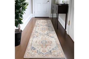 ‎TOPICK TOPICK Läufer 60x210cm Flur Waschbar Küche Läufer Kurzflor Retro Orange Blume Orientalischer Teppich Faltbar rutschfest Dünn Teppich für Brücken Schlafzimmer Wohnzimmer Flur