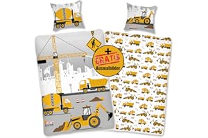 ‎SKYBRANDS SkyBrands Bettwäsche Bagger 135x200 Kinderbettwäsche Junge [Baumwolle] 80x80 Kissen-Bezug Bagger Bettwäsche 135x200 Auto