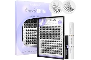 BEYELIAN Sztuczne rzęsy, zestaw do przedłużania rzęs, 144 szt. D+ Curl DIY do użytku osobistego w domu (Twin Flowers+Luxury)