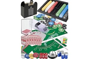 CARBONMAN Casino Poker Set: Shuffler + Card Shoe + 360pcs Chips + Double-Sided Felt + 8xDeck Playing Cards + Chip Rake + Bell + Dice + 10xCut Cards + 4xCasino Buttons + 4pcs Batteries (Blackjack + Texas Holdem)