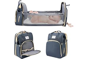 Jalann Baby Changing Bag, Nappy Changing Bag with Changing Mat, Large Capacity Baby Bags for Mum, Waterproof Portable Changing Bags Backpack with Foldable Cot Bed, Stroller Straps for Travel
