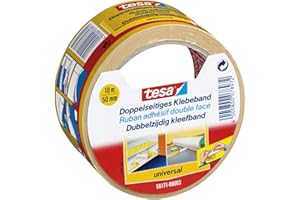 tesa Doppelseitiges Klebeband Universal - Vielseitiges Klebeband für Verpackungen, Deko und Teppiche oder zum Basteln - 10 m x 50 mm