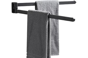 BGL Portasciugamani girevole nero, salvaspazio, da parete, doppio portasciugamani girevole per bagno Acciaio inossidabile