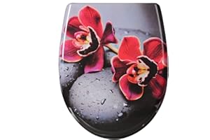 WOLTU Toilettendeckel mit Absenkautomatik Motiv, WC Sitz mit Schnellverschluss, Toilettensitz O Form, Klodeckel Klobrille, Montage von oben und unten, 175 kg belastbar, Duroplast, Melissa Oval, WS2609