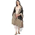 DEVANGI Women's Woven Banarasi Silk Zari Dupatta/Chunni, Width 1 Meter, Length 2.5 Meter, Black Drop, FREE