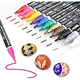 WOTEK Steine Bemalen Stifte Lackstift Acrylstifte Wasserfest, 12 Farben Permanent Marker Paint Pen Set Schnelltrocknend with 