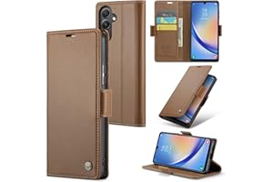 Rerzoiro Handyhülle für Samsung Galaxy A34 5G Hülle, Premium PU Lederhülle Klappbar Flip Case [RFID Blocker] Tasche Magnet Kartenfach Klapphülle Schutzhülle für Samsung Galaxy A34 5G, Braun