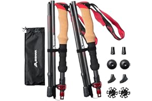 BISINNA Carbon Fibre Trekking Poles, 2-Pack, Lightweight Collapsible Walking Sticks with Cork Handle Quick Lock System for Women and Men