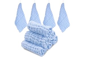 ABirdon 10 Piezas Muselinas Bebe, Algodon Orgánico, 30 x 30 cm Toalla Facial Infantil Suaves, Toalla de Gasa Bebe para Niños, Paños de Muselina Facial Infantil para Recién Nacidos (Azul)