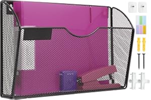 ideallife 1 Pocket Hanging Wall File Folder Organiser, Metal Mesh Wall Mounted Document Holder with Label, Ideal for magazine, Letter, paper & Stationery
