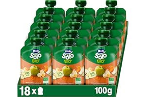Hero Solo - Bolsitas Ecológicas de Fruta con Manzana, Plátano y Zanahoria, Sin Conservantes, Aditivos, Aceite de Palma, Gluten ni Azúcares Añadidos, A Partir de los 4 meses - Pack de 18 x 100 g