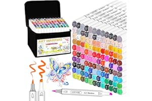 Lyuvie 120 Colores Marcadores Rotuladores Alcohol-Permanente Rotuladores Doble Punta de Alcohol con Cincel & Punta Pincel,Rotuladores Profesionales para Adultos Niños Pintar Manga Dibujar